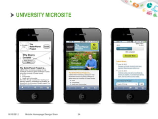 UNIVERSITY MICROSITE




10/15/2012   Mobile Homepage Design Slam   24
 