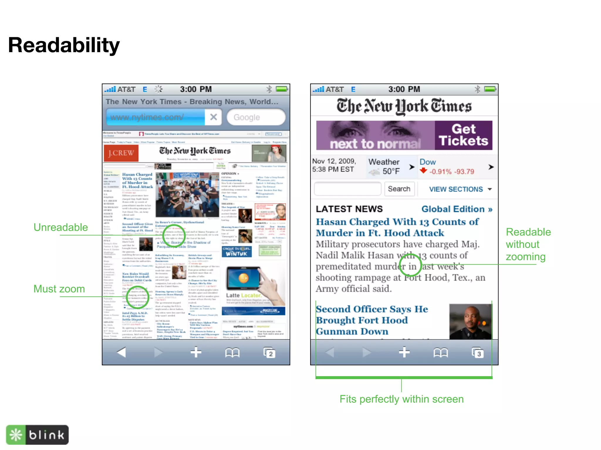 Readability




  Unreadable                                  Readable
                                              without
                                              zooming


  Must zoom




               Fits perfectly within screen
 