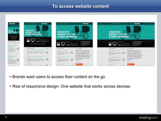 5
To access website content
 Brands want users to access their content on the go
 Rise of responsive design: One website that works across devices
 