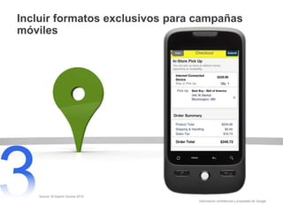 Información confidencial y propiedad de Google
Incluir formatos exclusivos para campañas
móviles
Source: M Search Groove 2010
 
