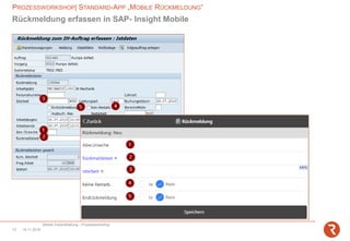 PROZESSWORKSHOP| STANDARD-APP „MOBILE RÜCKMELDUNG“
Mobile Instandhaltung - Prozessworkshop
14.11.201813
Rückmeldung erfassen in SAP- Insight Mobile
 