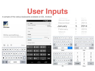 User InputsA sample of the various keyboards available on iOS , Android
 