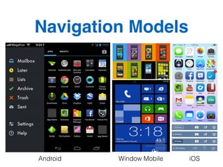 Navigation Models
iOSWindow MobileAndroid
 