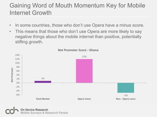 Nokia Dominates Mobile Browsing in Africa15% of respondents owned a smartphone. Nearly all smartphones were Nokia Symbian devices with almost no advanced smartphones, e.g. Android and iOS. (iPhones 0.3%).