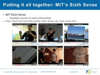 Putting it all together: MIT’s Sixth Sense MIT Sixth Sense Seamless access to meta information http://www.ted.com/talks/pattie_maes_demos_the_sixth_sense.html 