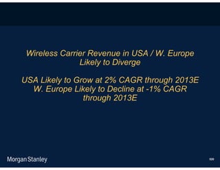 Wireless Carrier Revenue in USA / W. Europe
               Likely to Diverge

USA Likely to Grow at 2% CAGR through 2013E
  W. Europe Likely to Decline at -1% CAGR
                through 2013E




                                               520
 