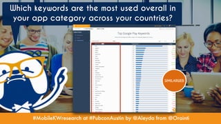 #MobileKWresearch at #PubconAustin by @Aleyda from @Orainti
Which keywords are the most used overall in
your app category ...