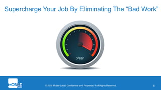 © 2018 Mobile Labs l Confidential and Proprietary I All Rights Reserved 6
Supercharge Your Job By Eliminating The “Bad Work”
 