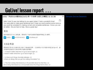Speak.GoLive! lesson report . . .
Sample GoLive Sessions
 