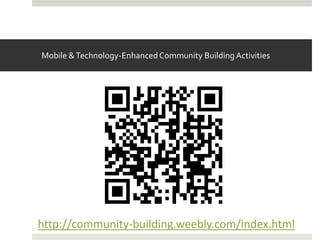 Mobile & Technology-Enhanced Community Building Activities




http://community-building.weebly.com/index.html
 