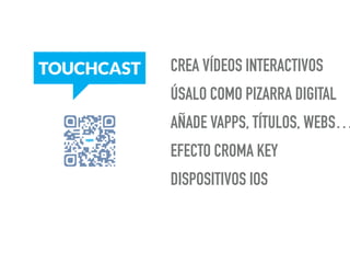 CREA VÍDEOS INTERACTIVOS
ÚSALO COMO PIZARRA DIGITAL
AÑADE VAPPS, TÍTULOS, WEBS…
EFECTO CROMA KEY
DISPOSITIVOS IOS
 