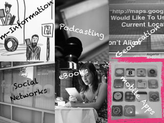 Step towards digital
lecture room
m
-Inform
ation
Podcasting
G
eolocation
Social  
Networks
eBooks
m
obile
Apps
 