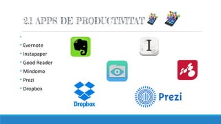 •
• Evernote
• Instapaper
• Good Reader
• Mindomo
• Prezi
• Dropbox
 