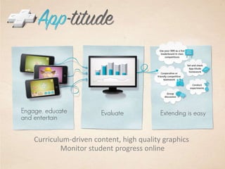 Curriculum-driven content, high quality graphics Monitor student progress online