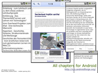 All chapters for Android
L3T asissts m-Learning                                    http://ojs.androidforge.org/
Martin Ebner, Sandra Schön - mobile Learning 2011
 