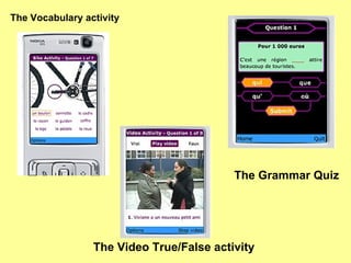 The Vocabulary activity  The Grammar Quiz  The Video True/False activity  