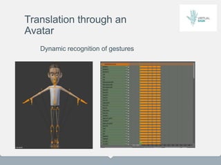 Translation through an
Avatar
Dynamic recognition of gestures
 