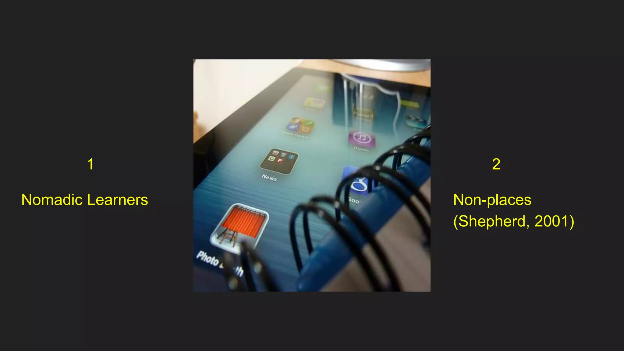 1
Nomadic Learners
2
Non-places
(Shepherd, 2001)
 