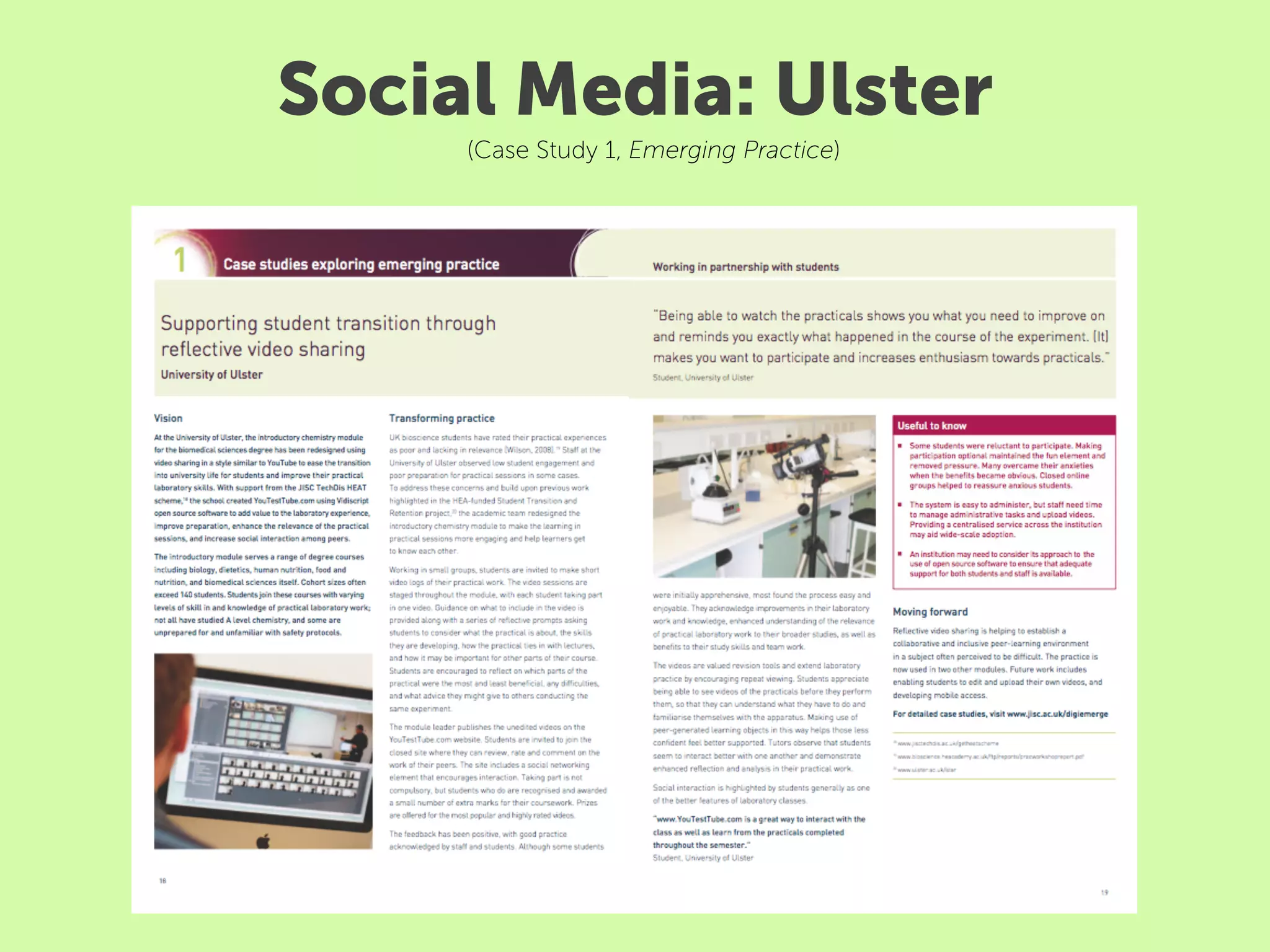 Social Media: Ulster
     (Case Study 1, Emerging Practice)
 