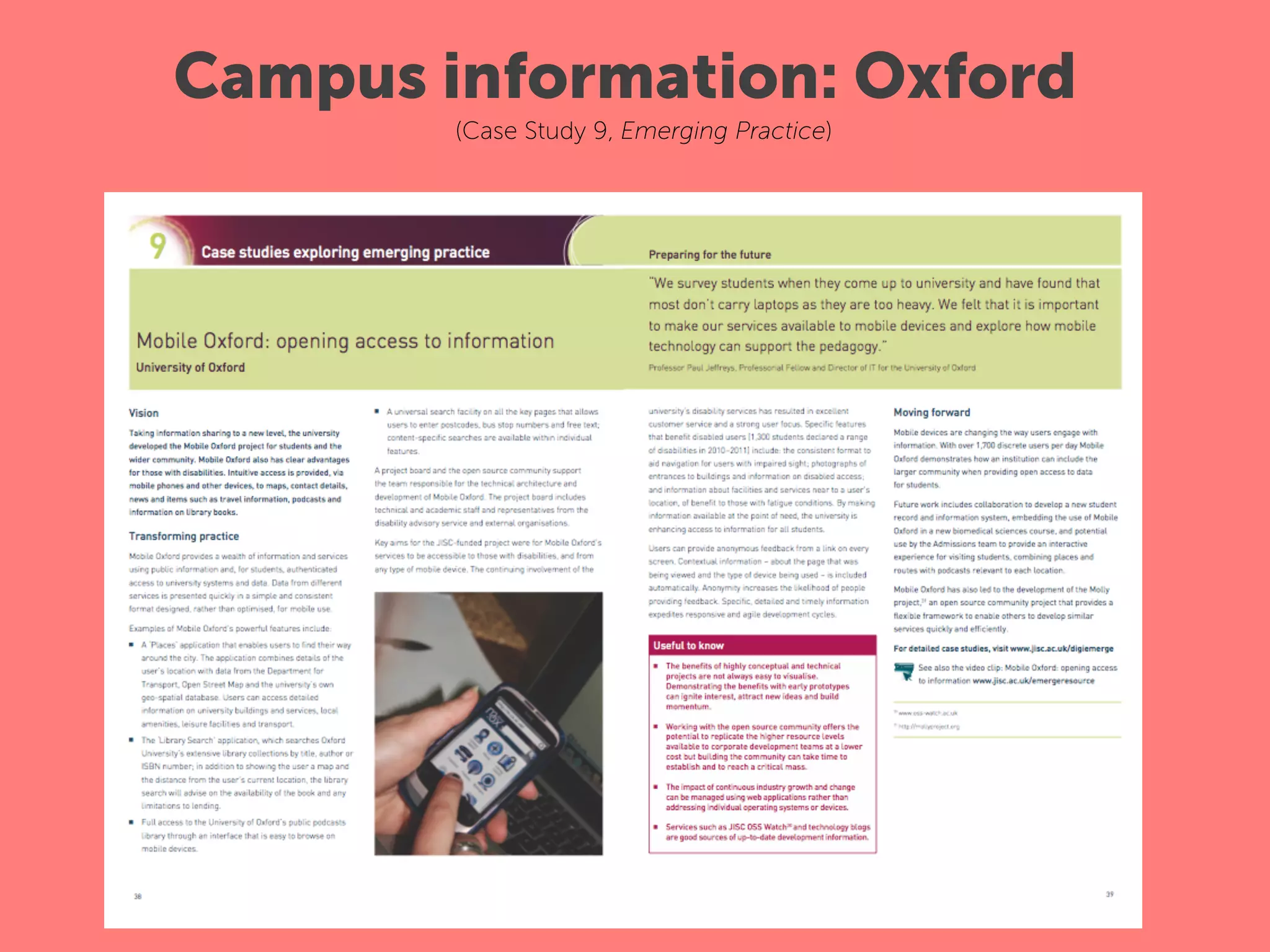 Campus information: Oxford
        (Case Study 9, Emerging Practice)
 