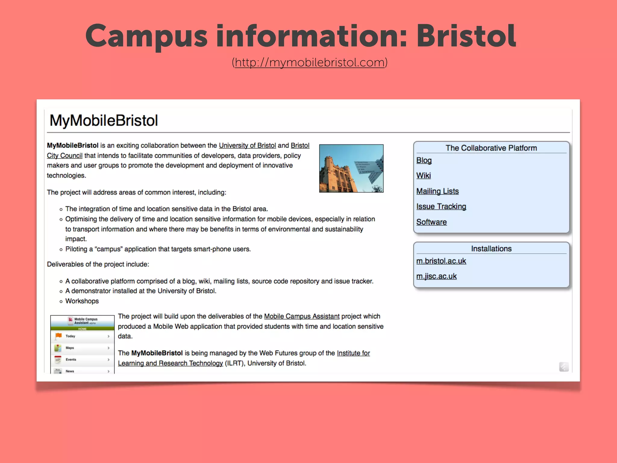 Campus information: Bristol
         (http://mymobilebristol.com)
 
