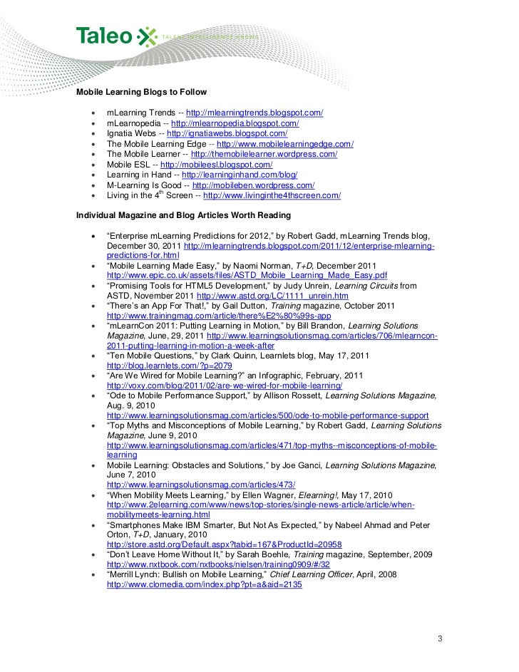Mobile Learning Handout Key Points And Resources