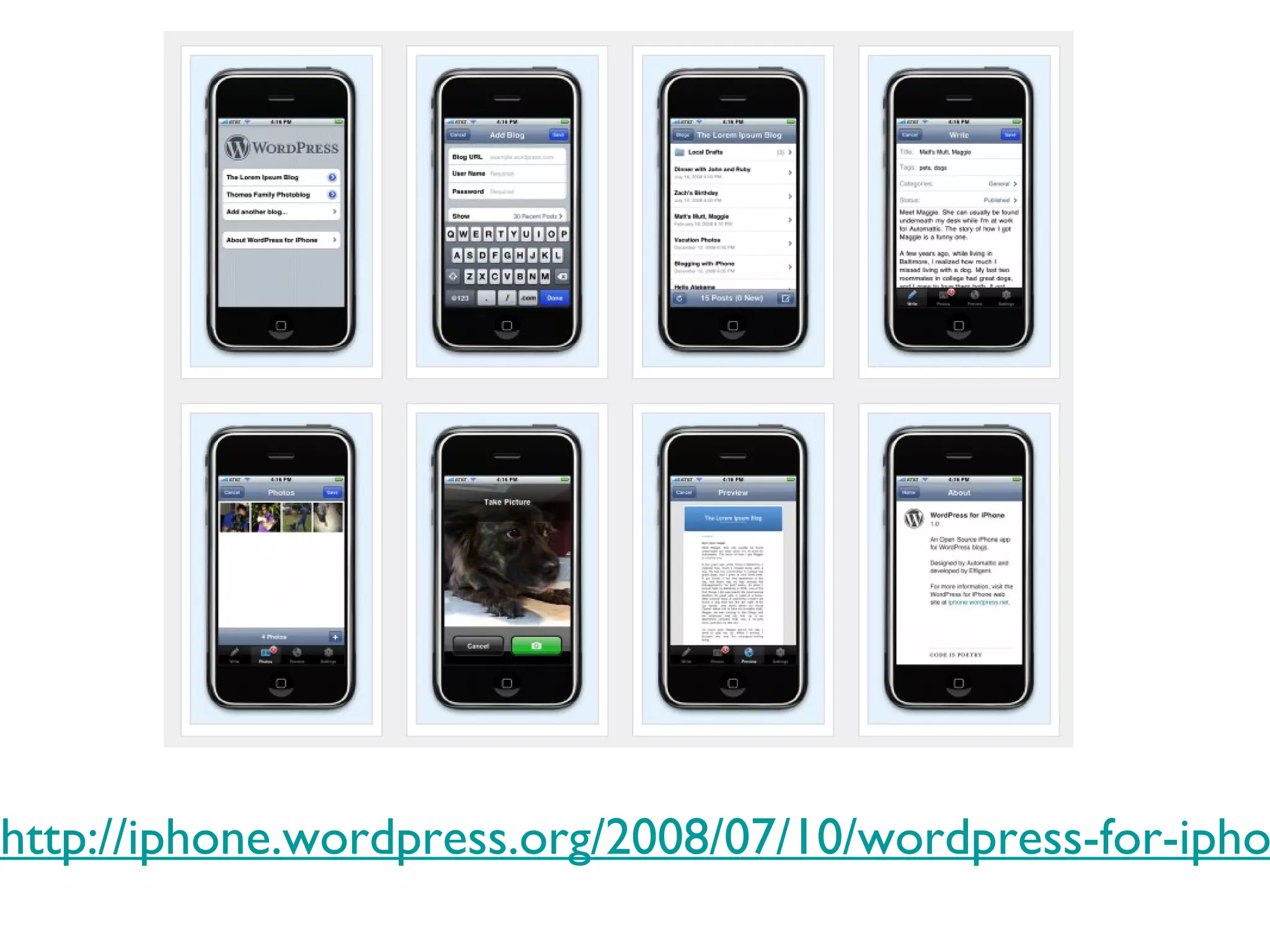 http://iphone.wordpress.org/2008/07/10/wordpress-for-iphone/ 