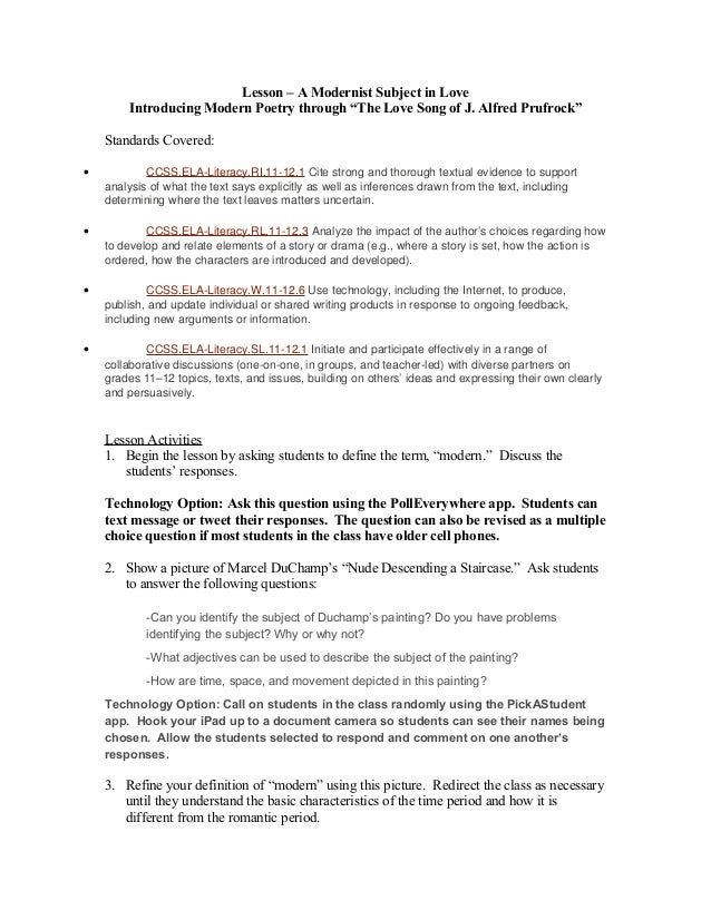 an analysis of characters searcing for love in the love song by j alfred prufock In this lesson, students explore the role of the individual in the modern world by closely reading and analyzing ts eliot’s “the love song of j alfred prufrock. an analysis of characters searcing for love in the love song by j alfred prufock In this lesson, students explore the role of the individual in the modern world by closely reading and analyzing ts eliot’s “the love song of j alfred prufrock.