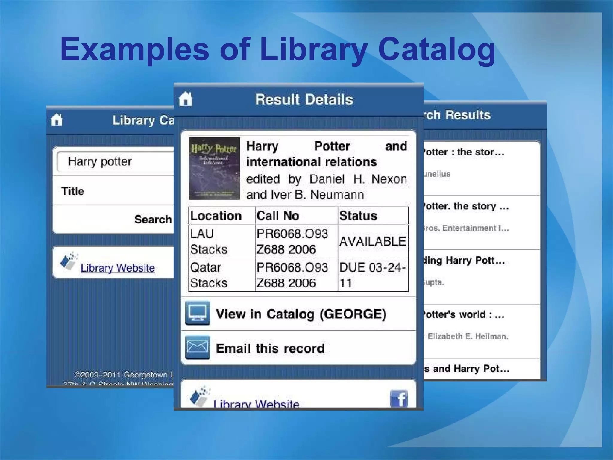 Examples of Library Catalog 