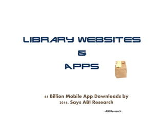 Library Websites
               &
          Apps


  44 Billion Mobile App Downloads by
          2016, Says ABI Research
                          ‐ABI Research
 