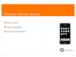 Website: Mobile Version

 Fast Loading

 Easy to Navigate

 Important Information
 