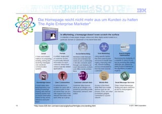 Die Homepage reicht nicht mehr aus um Kunden zu halten
         The Agile Enterprise Marketer*




12   *http://www-935.ibm.com/services/us/gbs/bus/html/gbs-cmo-landing.html   © 2011 IBM Corporation
 