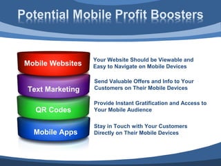 Your Website Should be Viewable and
Mobile Websites   Easy to Navigate on Mobile Devices

                  Send Valuable ...