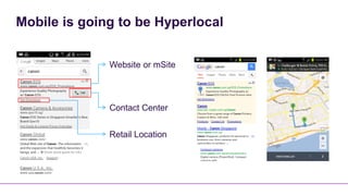 Mobile is going to be Hyperlocal


              Website or mSite



              Contact Center


              Retail Location
 