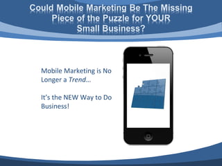 Mobile Marketing is No
Longer a Trend…

It’s the NEW Way to Do
Business!
 