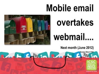 Mobile email
  overtakes
 webmail....
   Next month (June 2012)
               Source: Return Path
 