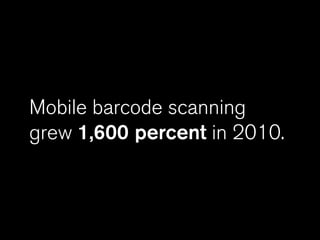 Mobile barcode scanning
grew 1,600 percent in 2010.
 