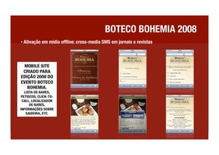 BOTECO BOHEMIA 2008
•  Ativação em mídia ofﬂine: cross-media SMS em jornais e revistas 
 