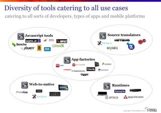 Diversity of tools catering to all use cases
catering to all sorts of developers, types of apps and mobile platforms



  ...