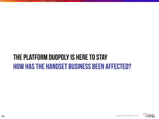Copyright VisionMobile 2014
The platform duopoly is here to stay
How has the handset business been affected?
53
 