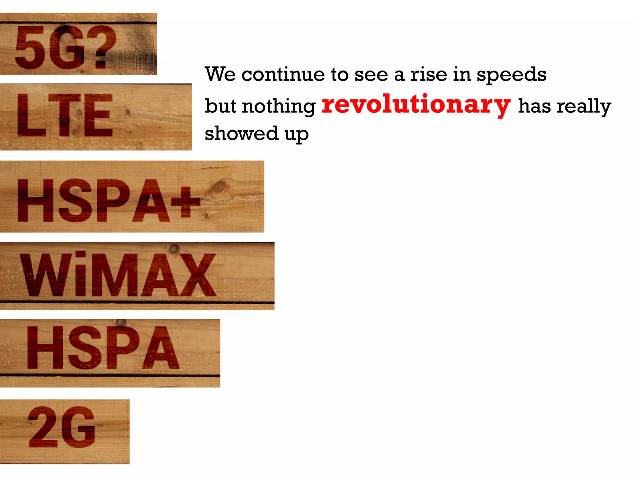 We continue to see a rise in speeds
but nothing revolutionary has really
showed up
 