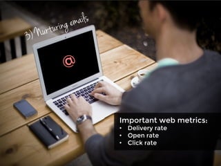 3) Nurturing emails
Important web metrics:
•  Delivery rate
•  Open rate
•  Click rate
 