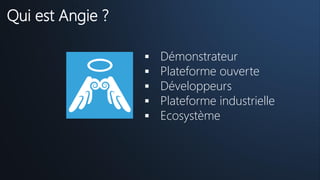 Qui est Angie ?

                     Démonstrateur
                     Plateforme ouverte
                     Développeurs
                     Plateforme industrielle
                     Ecosystème
 