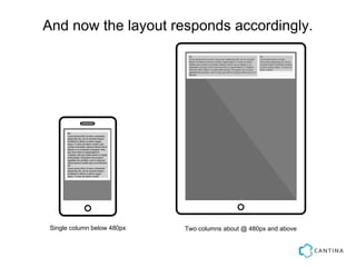 And now the layout responds accordingly.




 Single column below 480px   Two columns about @ 480px and above
 