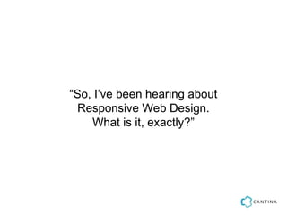 “So, I’ve been hearing about
  Responsive Web Design.
    What is it, exactly?”
 