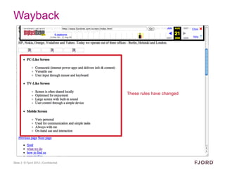 Wayback




                                      These rules have changed




Slide 3 © Fjord 2012 | Confidential
 