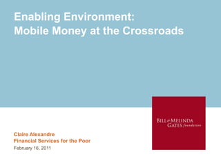 Enabling Environment:  Mobile Money at the Crossroads Claire Alexandre Financial Services for the Poor February 16, 2011 