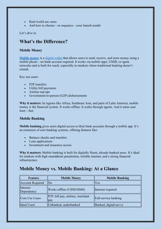 Key Insights for Mobile Money vs Mobile Banking | PDF