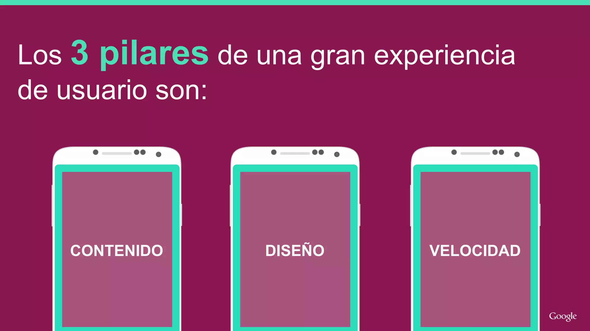 Los 3 pilares de una gran experiencia
de usuario son:
CONTENIDO DISEÑO VELOCIDAD
 