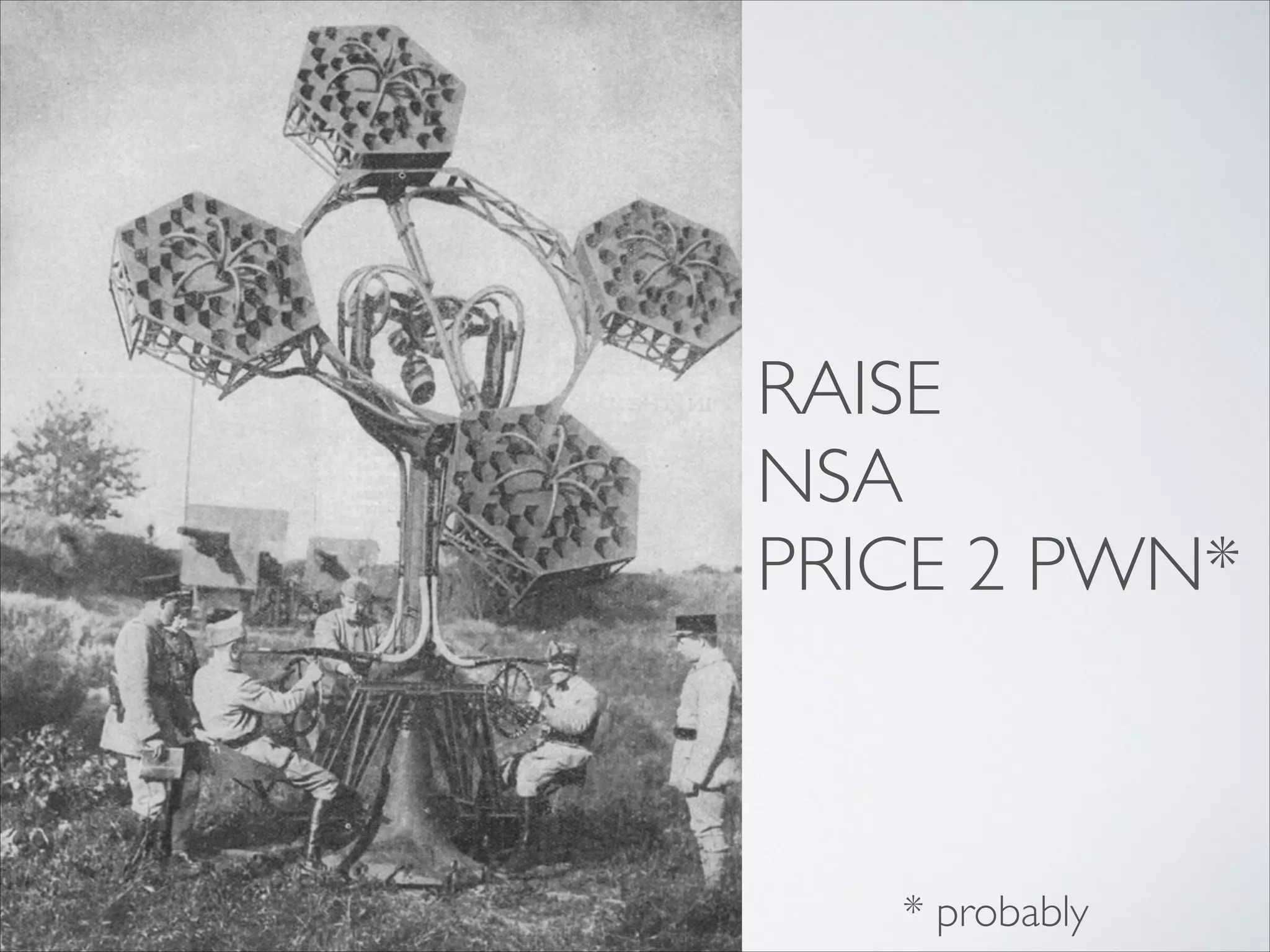 RAISE	

NSA	

PRICE 2 PWN*
* probably
 